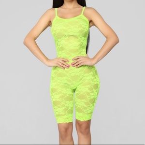 Neon Yellow Lace Romper From Fashion Nova